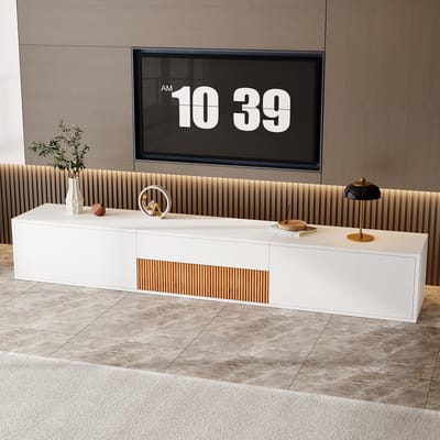 MODFU TV-Meubel - Uitschuifbare Projectorplank - Minimalistisch - Woonkamer - Spaanplaat - Wit - 180 X 34 X 30 Cm