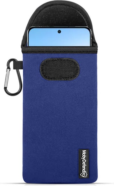 MobyDefend Hoesje - Geschikt voor Oppo Reno 8 Pro - Neopreen Pouch Met Karabijnhaak - Insteek - Riemlus - Blauw