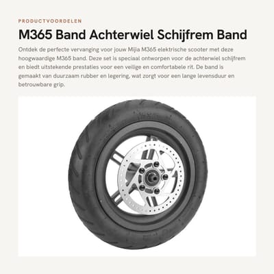 Dailygoods - M365 Band - Achterwiel Schijfrem Band - Hoge kwaliteit vervangingset - Zwart - Pneumatische band - Geschikt voor Mijia M365 - 25 cm