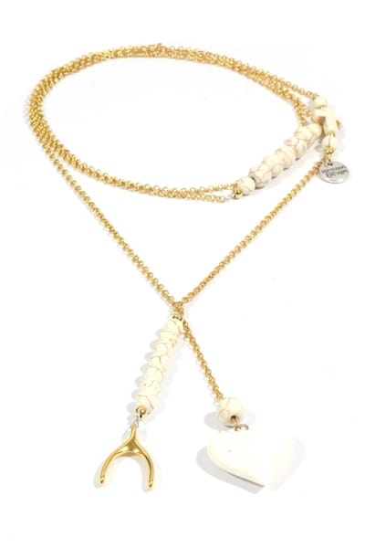 Heaven Eleven dames Ketting goud plating - howliet kralen - wit hertegewei hart