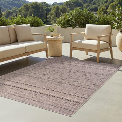 TAPISO Yucana Buitentapijt - Flatweave Vloerkleed Buiten & Binnen - Modern Abstract Patroon - Weerbestendig & UV-bestendig - Bruin Buitenkleed 80x150