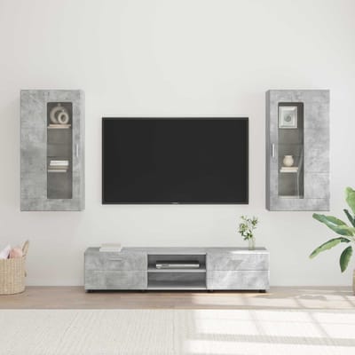 vidaXL - Tv-meubelset - FLORIN - 3 - st - Beton - Grijs - Bewerkt - hout