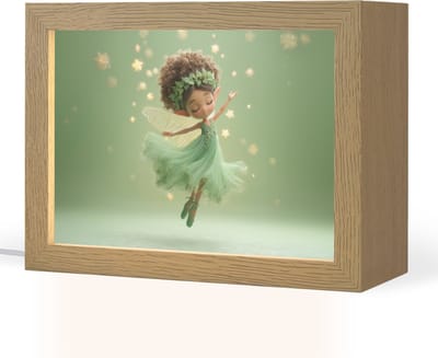 Nachtlampje 20x15 cm - Kinder lampje - Fee - Groen - Sprookje - Sterren - Tafellamp kinderkamer - Slaapkamer lamp - Bedlamp kinderen - Kinderlampje stopcontact - Wandlamp babykamer - Nachtlampjes