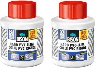 2x potjes Bison hard PVC lijm 100 ml - Montage lijmen - Watervaste lijm