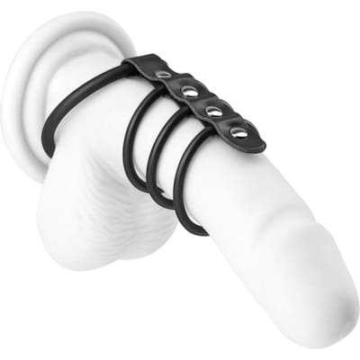 Rimba - Balzak- En 3 Penisringen Van rubber Met Leren bandje - Diameter 50 En 40 mm