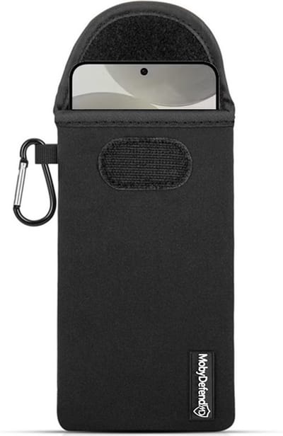 MobyDefend Hoesje - Geschikt voor Samsung Galaxy S21 FE - Neopreen Pouch Met Karabijnhaak - Insteek - Riemlus - Zwart