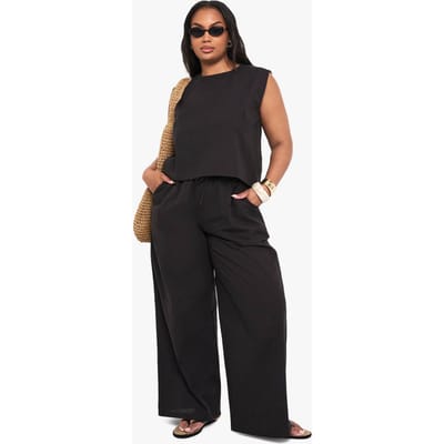 boohoo Dames Plus Linen Broeken met Wijde Pijpen | Zwart | Maat: 48