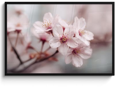 Poster in lijst - Fotolijst 120x80 cm - Posters - Bloesems - Meeldraden - Geel - Wazig - Posterlijst zwart - Decoratie - Wanddecoratie woonkamer - Muurdecoratie slaapkamer