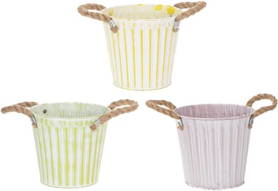 Emmer voor planten, plantenbak met handvatten, metalen decoratie roze/