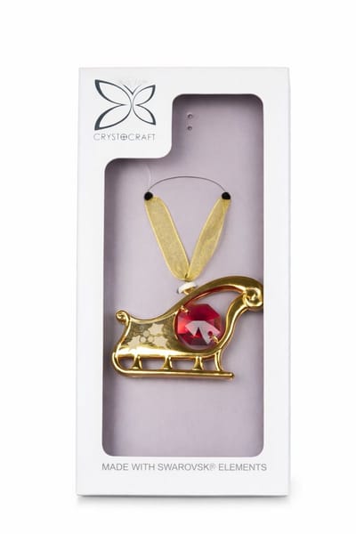 Crystocraft Kersthanger Slee Goudkleurig met Rood Kristal – Luxe Ornament met Swarovski® Elements