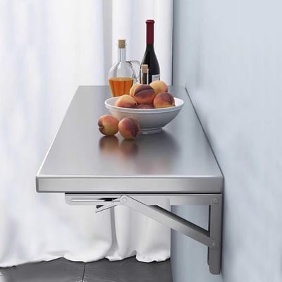 Opvouwbare Wandtafel - Klaptafel Bureau - Ruimte Besparen - Roestvrij Staal - 120x35 cm - Zilver