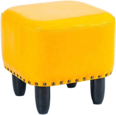 Kleine vierkante voetenbank - Voetsteun poef - Schoenen wisselen - Antislip houten poten - Compact formaat - Bruin