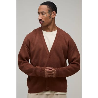 Relaxed Soft Touch Knitted Cardigan | Burnt Orange | Size Large