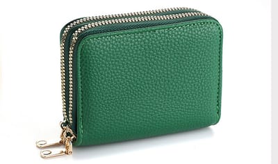 Donkergroene portemonnee - Kleine groene Wallet - PU leer - 2 ritsen - Pasjes en muntgeld - Smaragdgroen - 11/8CM - CHPN