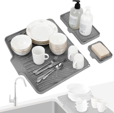 Dailygoods- Afdruipmat set van 3 - Hittebestendig siliconen - Multifunctionele afdruipmat - Afvoerlip - Drogen van servies - Keukenaccessoire - Druipmat