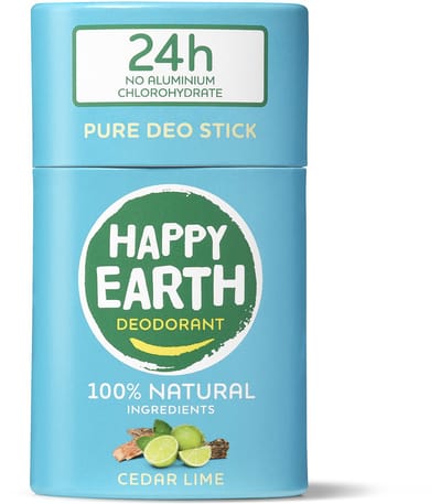 Happy Earth Deodorant Stick Cedar Lime - 100% Natuurlijke Ingrediënten - 24 uur Bescherming - Aluminiumvrij - Alcoholvrij - Plasticvrij - Vegan - 40g