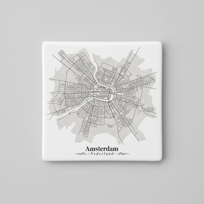 Amsterdam Stadskaart Keramische Tegel 15x15 cm – Gedetailleerde Stedelijke Plattegrond Wanddecoratie