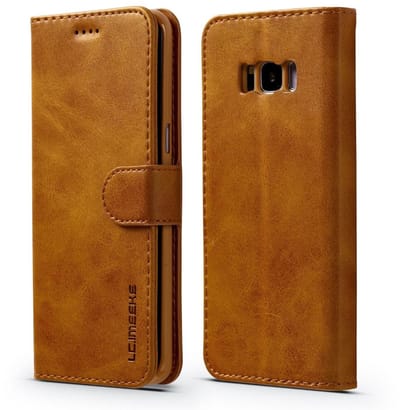LC.IMEEKE Hoesje - Geschikt voor Samsung Galaxy S8 Hoesje - LC.IMEEKE Luxe Book Case - Bruin