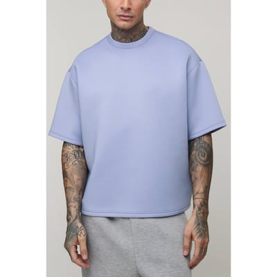 Tall Oversized Boxy Bonded Scuba T-Shirt | Dusty Blue | Size Small