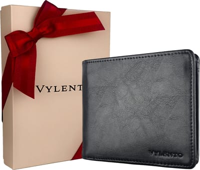 Vylento Venture Wallet - Portemonnee Heren - RFID Portefeuille voor 16 pasjes - Billfold met Speciaal Muntvak - Beurs met Beschermd Briefgeld Vak - Inclusief Luxe Cadeaubox - Zwart