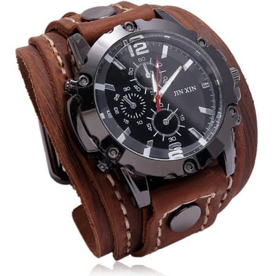 Mode stoom punk rock stijl lederen armband horloge horloge rood blauw groen zwart bruin lederen band horloge 1PC bruin