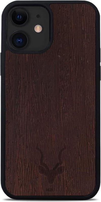 Kudu iPhone 12 hoesje case - Houten backcover - Handgemaakt en afgewerkt met duurzaam TPU - Wengé - Zwart