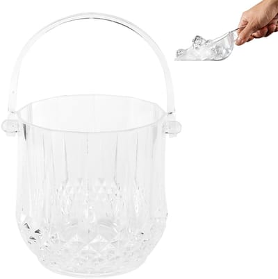 Dailygoods- Ijsemmer Dubbelwandig met Deksel - IJsblokjes Emmer - Champagne/Ijsemmer - Huishoudelijke Acryl - 12x12x12,5 cm - Stijlvol Ruitpatroon - Ijscontainer