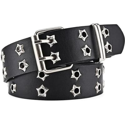 Ceinture pour femme Grande taille Double trou Ceinture pour homme Punk Hip Hop Rock Sous-culture Ceinture Sans trou pour homme et femme 110cm black