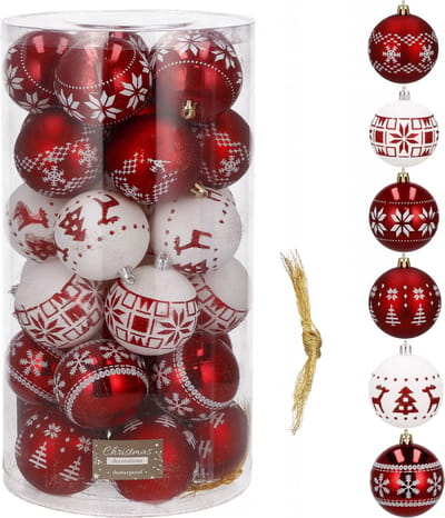 Springos Kerstballen | Kerstversiering | Onbreekbaar | 30 Stuks | 5 cm | Rood/Wit