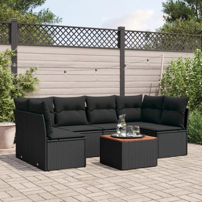 vidaXL - 7-delige - Loungeset - met - kussens - poly - rattan - zwart