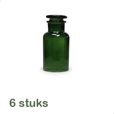 6 stuks Apothekersflesjes - 60 ml - Mosgroen - Doopsuiker - Bedankjes - Traktatie - Decoratieve Flesjes
