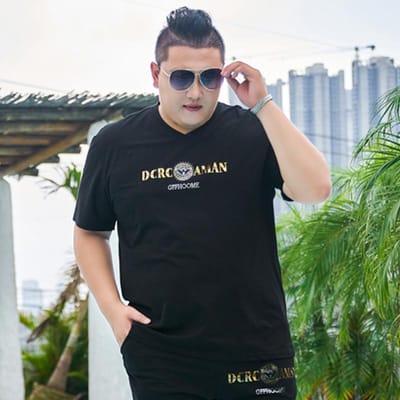 T-shirt ample grande taille pour hommes gros T-shirt super large populaire en coton soie glacée Haut pour jeunes Été 7XL noir