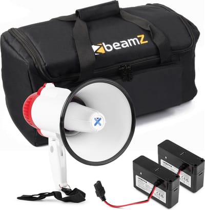 Vonyx MEG025 complete megafoon set met draagtas en 2x lithium-ion accu’s - Rood-witte megafoon - 25W