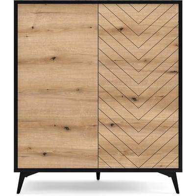 Selsey - BOULIA - Hoge kast met twee deuren - visgraat - 104 cm zwart/eiken