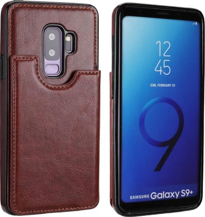 DrPhone Soft Wallet TPU Hoesje - Portemonnee Case met kaarthouder - Geschikt voor S9+ Plus - Premium PU leder beschermhoes met Kickstand