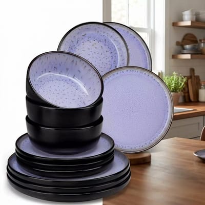 Luxe Serviesset – 12 delig – 4 persoons – Steengoed - Bordenset – Dinner platen – Dessertborden - Kommen - Paars