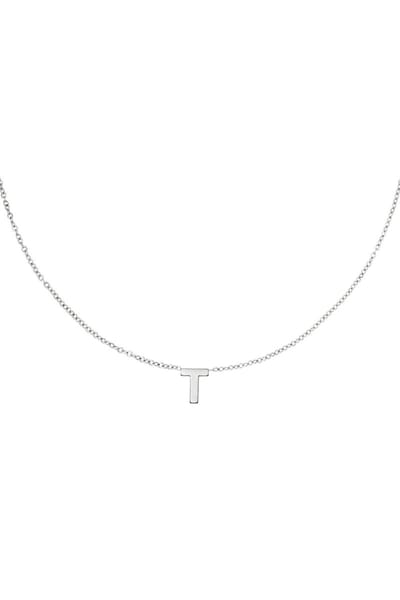 Edelstalen ketting initiaal T Zilver Stainless Steel