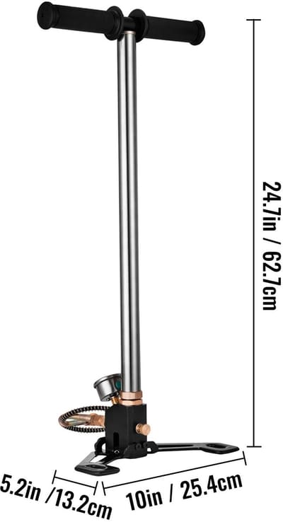 Archi PCP Handpomp 4500 PSI – Pomp - 3-Traps Hogedrukpomp met Manometer en Olievochtfilter – RVS – Zilver