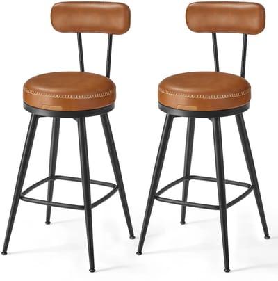 Barkrukken - Barkrukken Set van 2 - Draaibare Kruk - Barkrukken met Rugleuning - Bruin - Eetkamer - Woonkamer