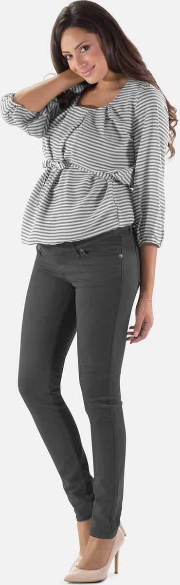 Mamsy - Venezia - Katoenen zwangerschapsbroek - Slim fit - Donker grijs - S