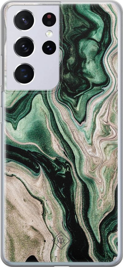 Casimoda® hoesje - Geschikt voor Samsung S21 Ultra - Groen marmer / Marble - Backcover - Siliconen/TPU - Groen