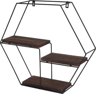 Wandplank MCW-K76, Hangende plank Zwevende plank, 3 planken Metalen massief hout Industrieel 43x49x11cm ~ donkerbruin