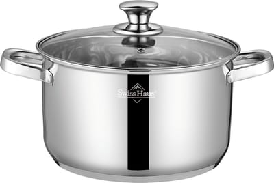 Swiss Haus® DC24C Kookpan Met Deksel - Ø24 cm / 6.5L Pan - Soeppan - Geschikt Voor Inductie & Alle Warmtebronnen - Vaatwasser & Ovenbestendig - RVS