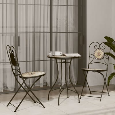 vidaXL - Bistrotafel - mozaïek - Ø50x70 - cm - keramiek - terracottakleurig - en - wit