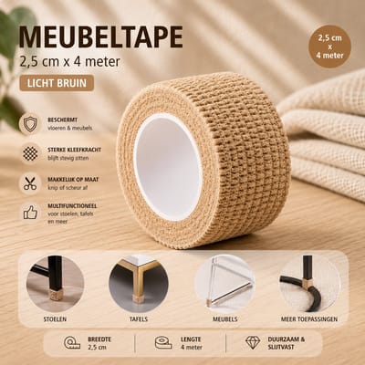 Meubeltape - Crème - 2,5 cm x 4 m - 4 rollen