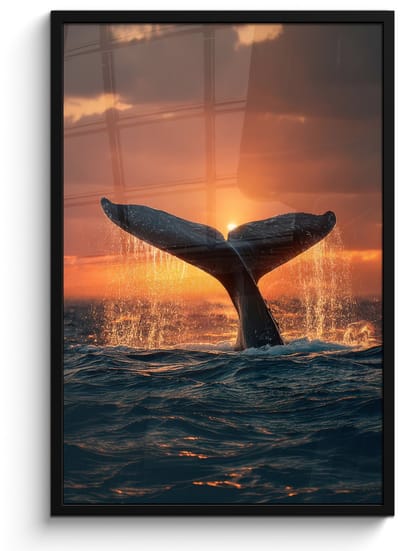 Poster in lijst - Fotolijst 60x90 cm - Posters - Walvis staart - Water - Zonsondergang - Posterlijst zwart - Decoratie - Wanddecoratie woonkamer - Muurdecoratie slaapkamer