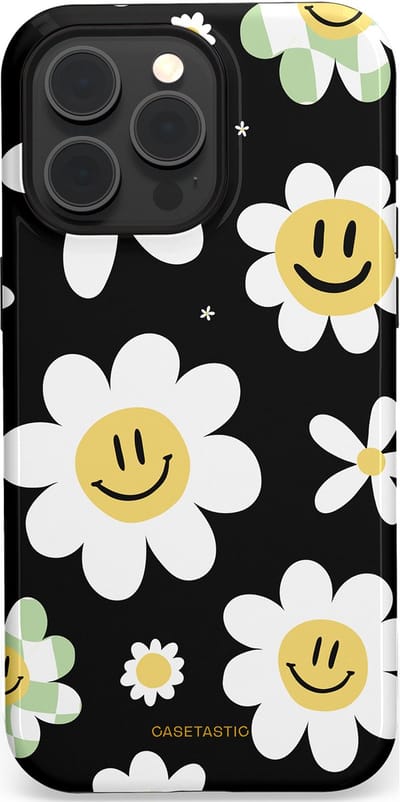 Casetastic hoesje geschikt voor Apple iPhone 15 Pro Max - MagSafe - Dubbellaagse bescherming - Vrolijke Madeliefjes - Fashion Case - Zwart Wit Grijs Goud