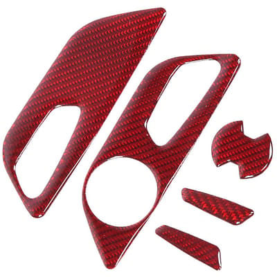 5 stuks Koolstofvezel Stoelverstelling Knop Cover Sierlijst Past voor Ford Mustang 2015-2019 brown