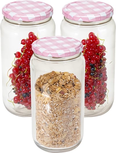 Hega Hogar Weckpot/voorraadpot Classico - 3x - 950 ml - kunststof - roze - D8 x H17 cm