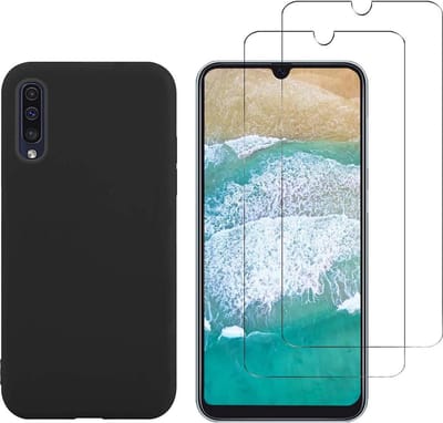 Silicone hoesje zwart met 2 Pack Tempered glas Screen Protector Geschikt voor : Huawei Y6 2019 / Huawei Y6s